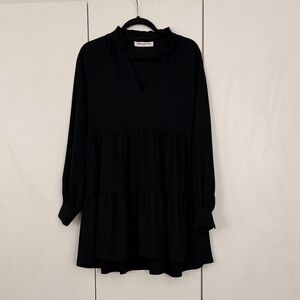 Amanda Uprichard Black Tiered V-Neck Mini Dress